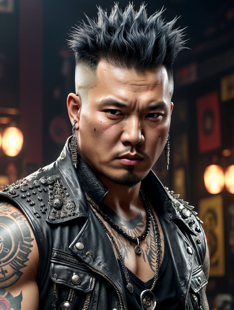 Kim Chen Un as a punk rocker, piercing, tattoos