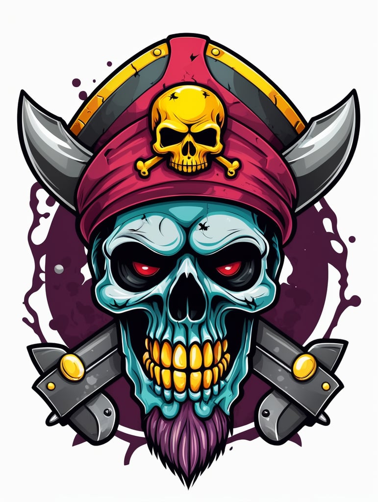 Zombie skull captain pirate mascot logo, e-gaming, bright colors, Gaming Logo, vector image