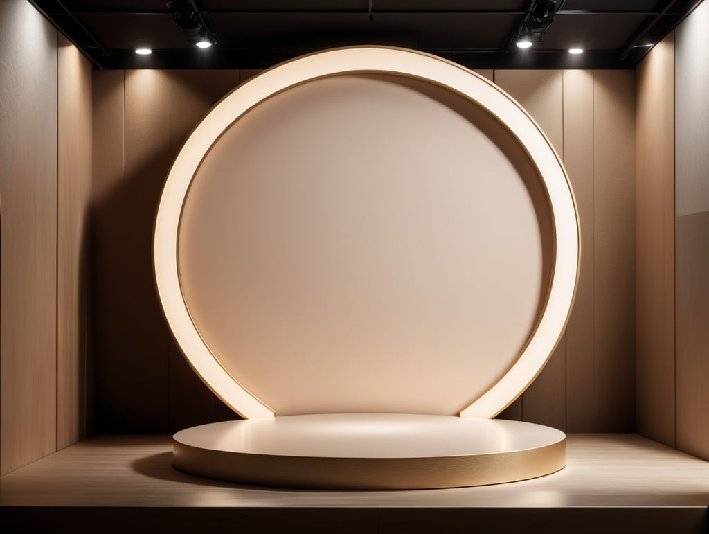 3d render of vector abstract background. Podium for show product. Blank scene showcase mockup with empty round stage.