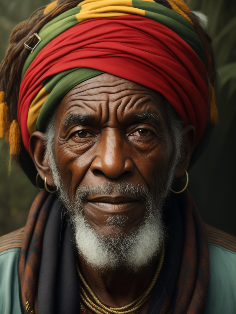 Jamaica's Old Man, portrait, realistic image, lots of details, wearing turban
