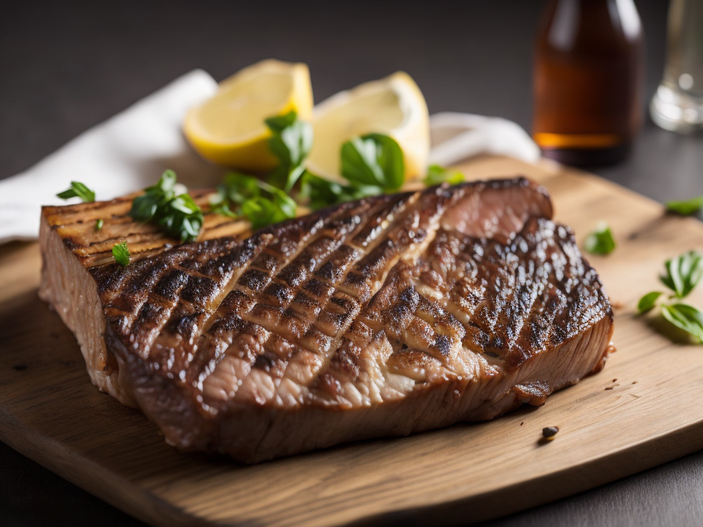 an appetizing grilled T-Bone Steak, rich textures, empty space around, textile, professional food photography, closeup detailed photo, studio lighting, perfect sharpness, white blurred background