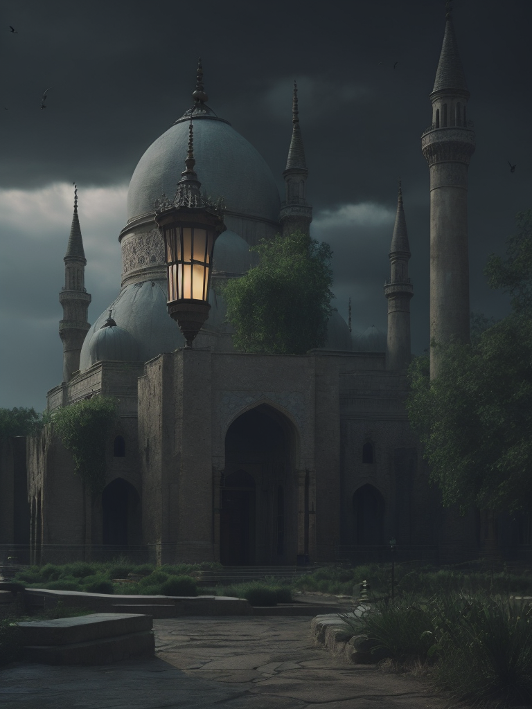 islamic lantern with a blurred mosque