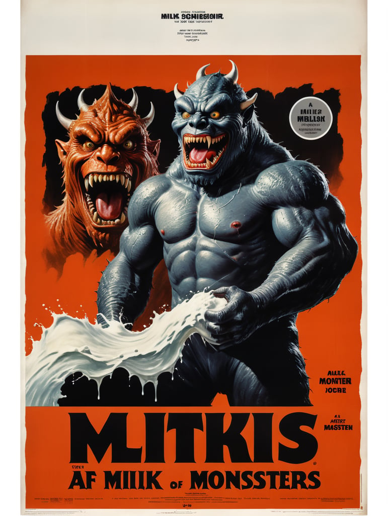 A vintage 1960s movie poster of a milk monster