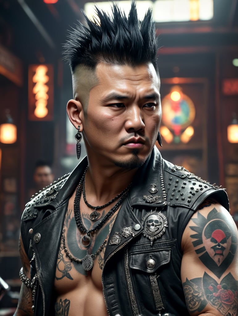 Kim Chen Un as a punk rocker, piercing, tattoos