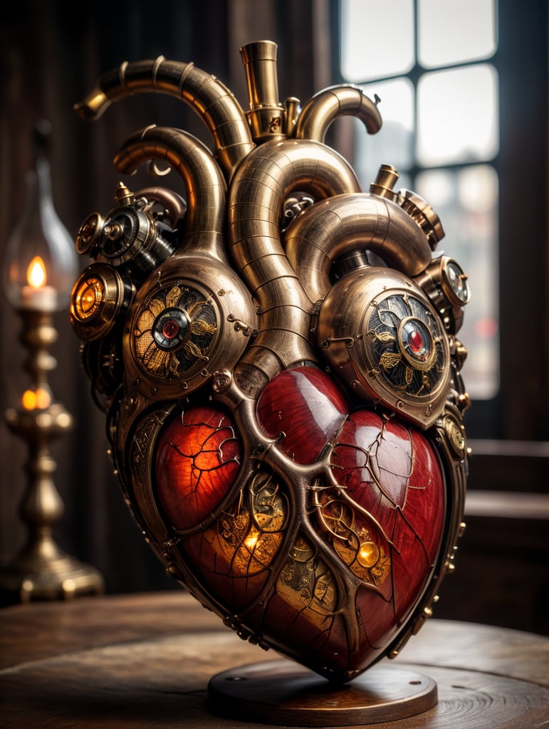 human heart made by a skilled craftsman in medieval steampunk style