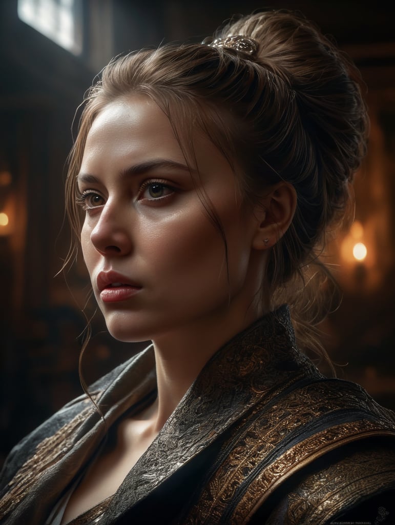 image of a young woman, dramatic lighting, slightly blurred, as if painted by francis bacon