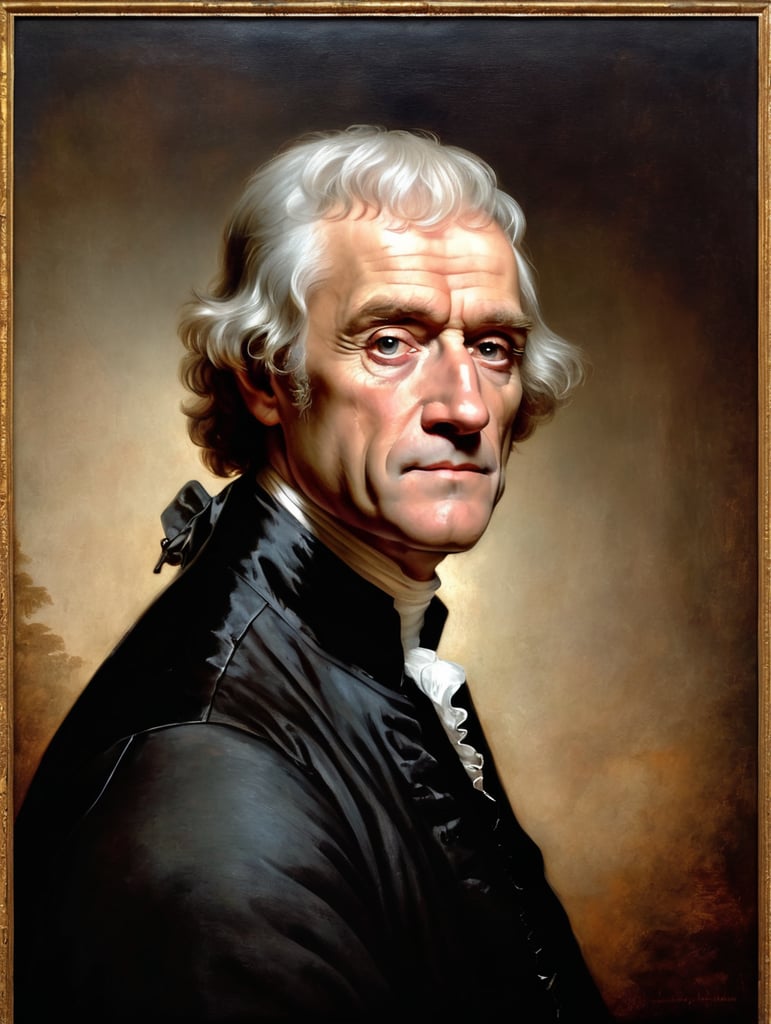 Portrait of Thomas Jefferson by Rembrandt Harmenszoon van Rijn, sad face, America, so sorry