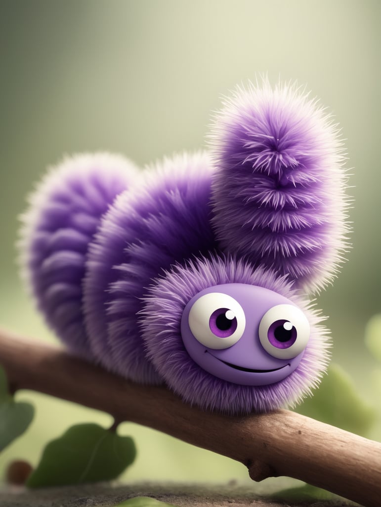 A cartoon image oF a purple fuzzy caterpillar