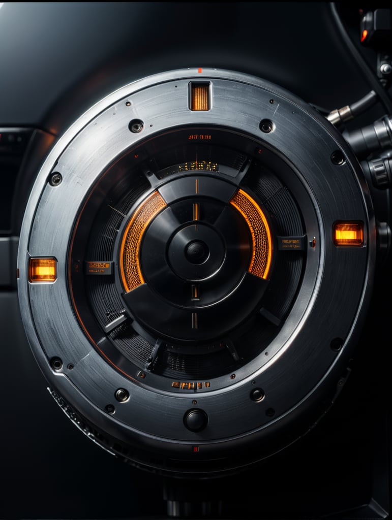 a super realistic professional photo of a modern futuristic minimal radio, plastic glossy material with a rubber texture, a very close detail shot, minimal aesthetic, background wallpaper, black and silver colors with chrome details