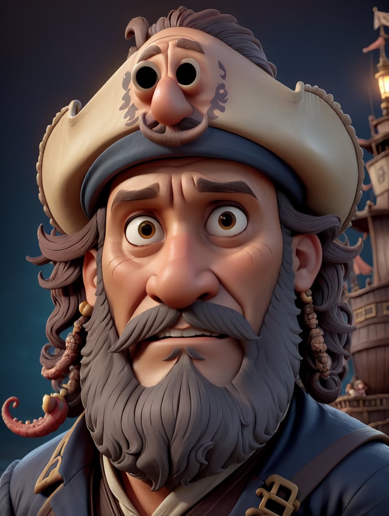 old pirate with octopus beard, dark scene, dark atmosphere, epic shot, sharp on details