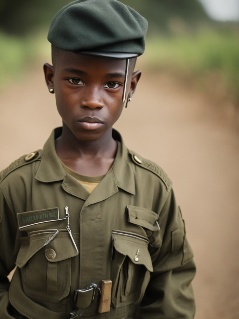 Child soldier in military uniform