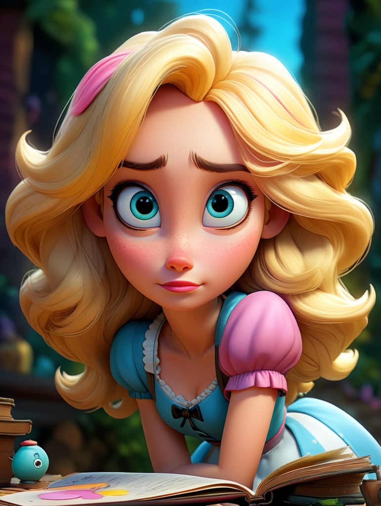 Portrait of Alice in wonderland, vivid colors, wide angle, super highly detailed, professional digital painting, concept art,