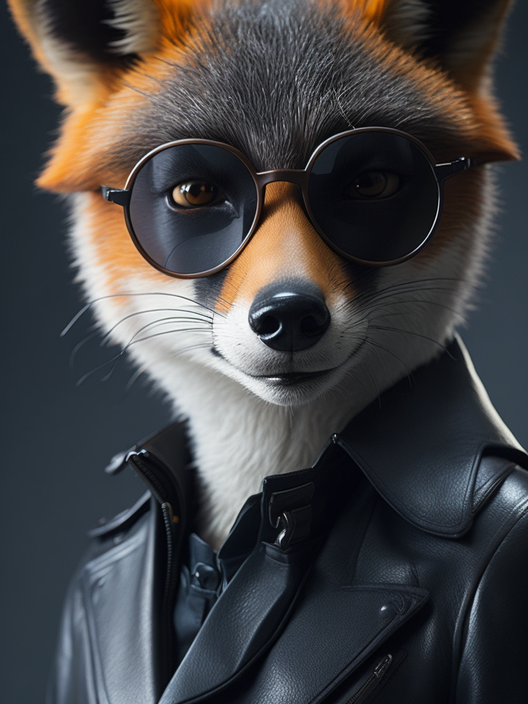 Fantastic Mr. Fox wearing a long black leather coat and sunglasses