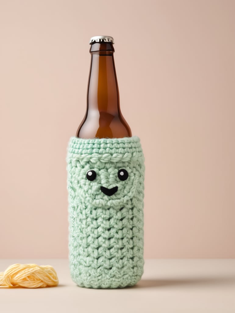 crochet beer bottle cute pastel colours, mockup, mock up