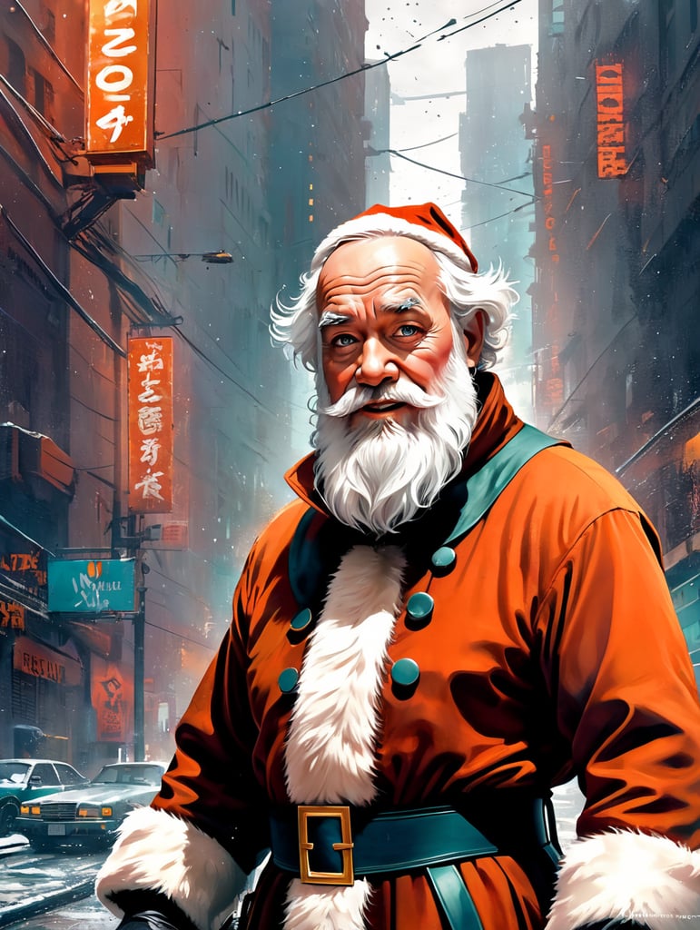 This artwork of the Santa Clause by George Wilson is an eye-catching poster-style drawing and illustration representing the iconic pulp style.