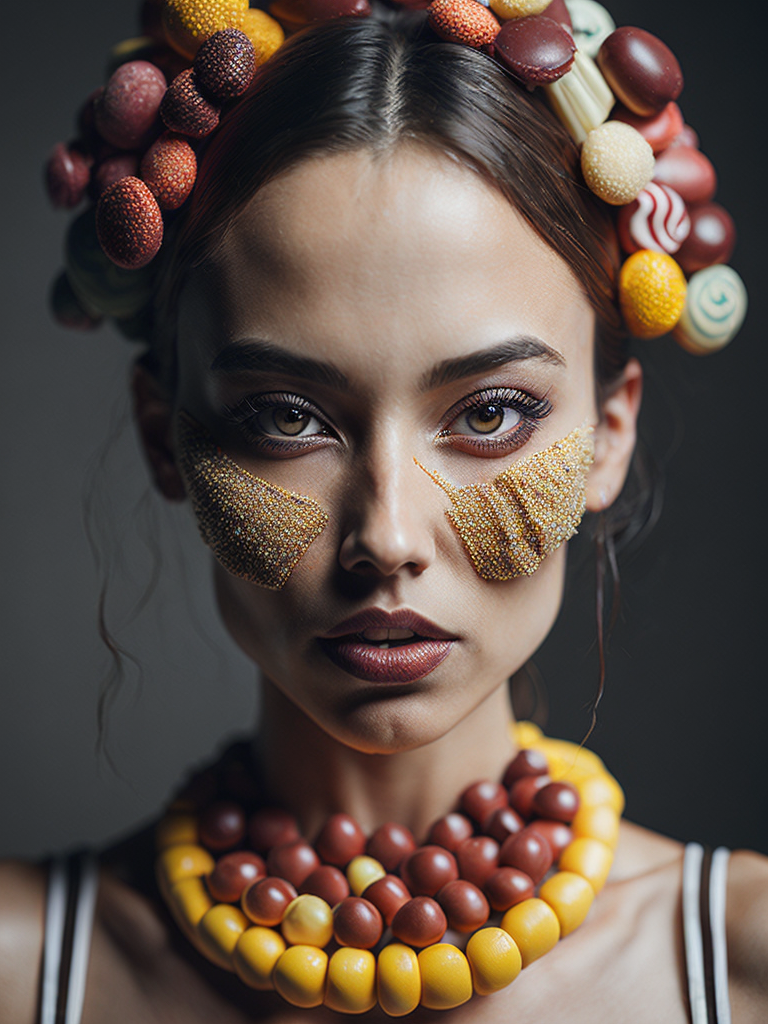 Abstract female humanoid made out of candies, sweets and chocolates