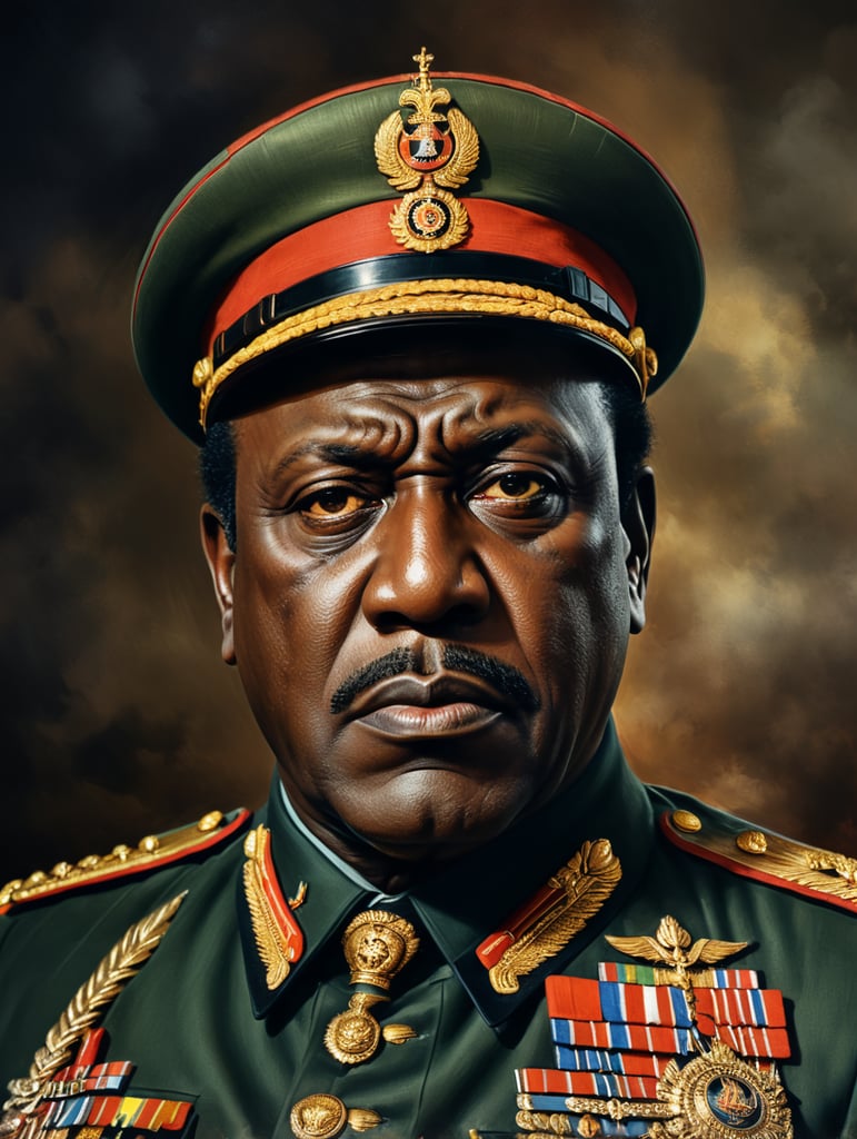 A portrait of the dictator Idi Amin in a realistic style