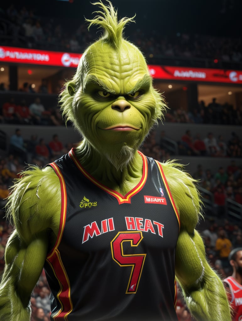 Grinch wearing Miami Heat basketball jersey