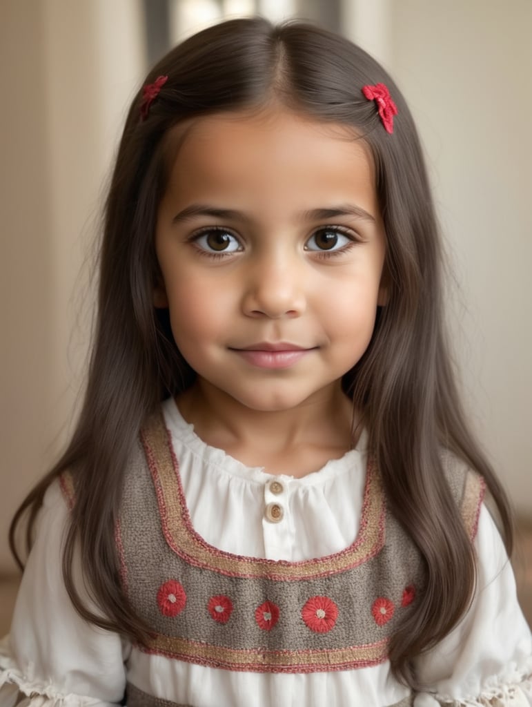50 Norwegian and 50 Egyptian little girl living in America with dark brown hair