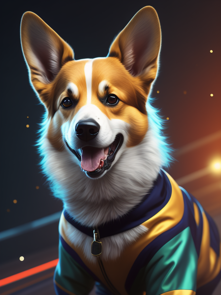 welsh corgi wearing a track suit