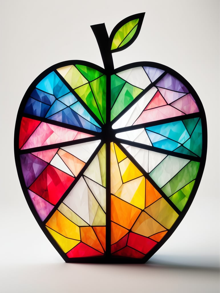 Colorful stained window apple low poly papercraft white background