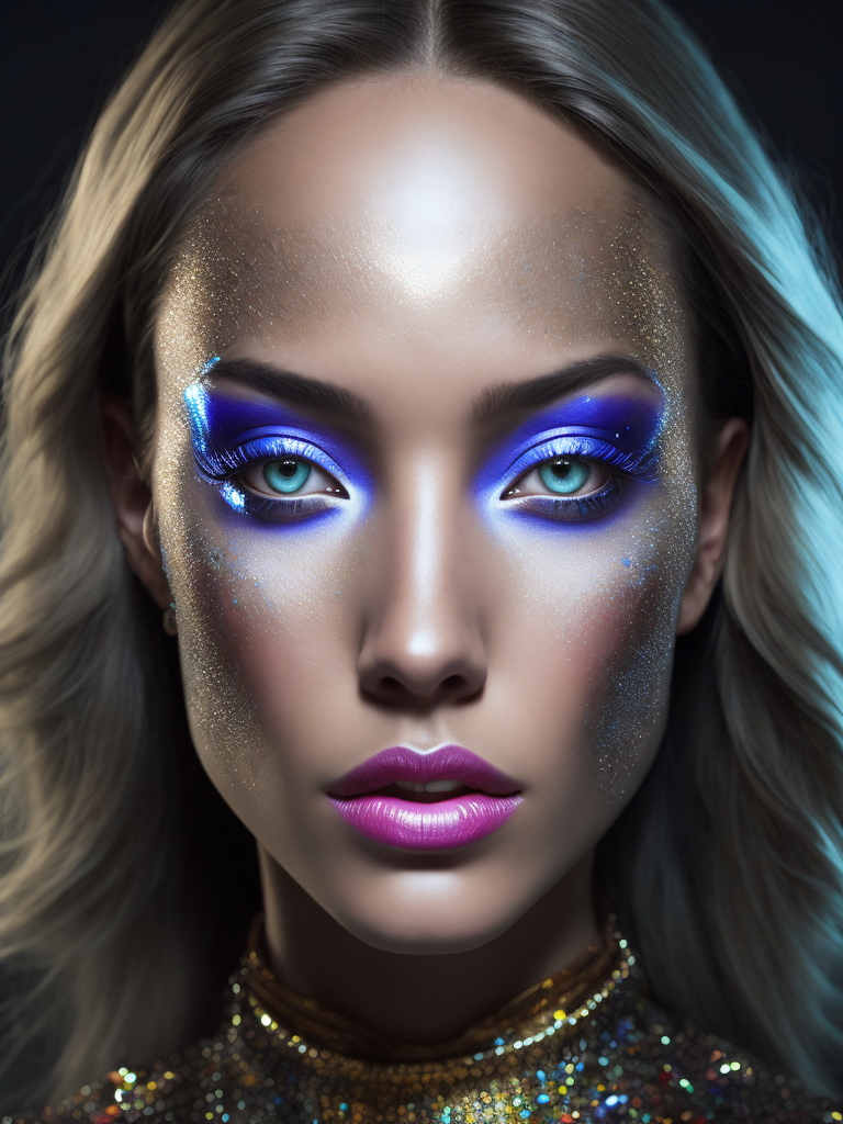 Mesmerizing Holographic face materials shimmer in motion, Photography in the style of Rankin