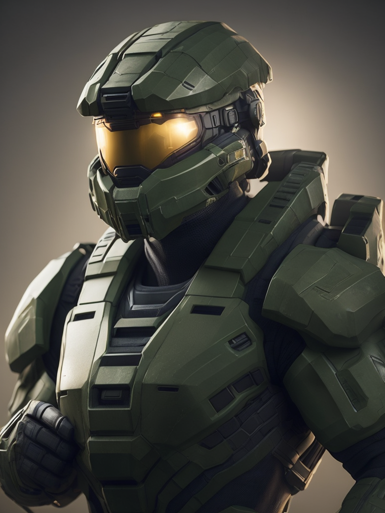 Master chief from halo doing a call using a celphone