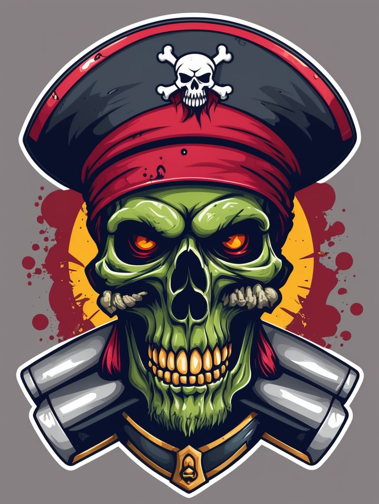 Aggressive Zombie skull captain pirate mascot logo, e-gaming, bright colors, Gaming Logo, vector image