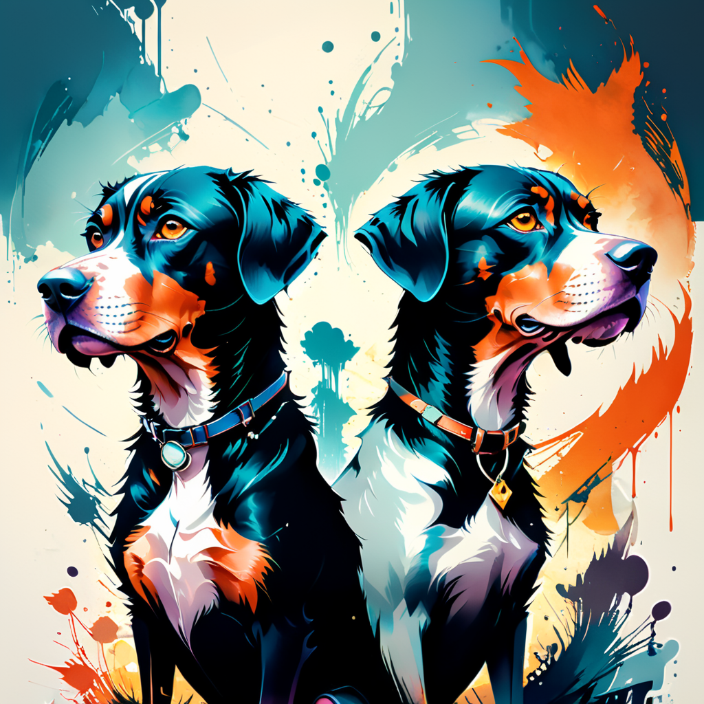 Black and white vector style logo with 2 german short haired pointer dogs, on each side of a pheasant in the center, solid color, monochromatic, logo style, silhouette