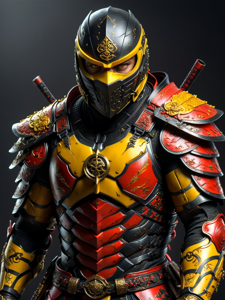 Yellow red and black ninja armor