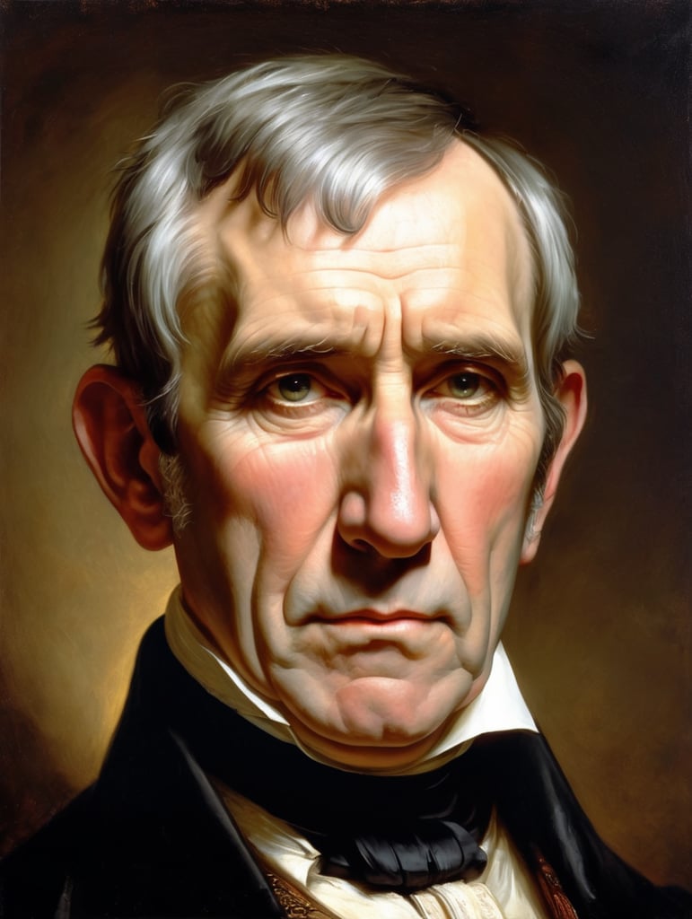 Portrait of William Henry Harrison by Rembrandt Harmenszoon van Rijn, sad face, America, so sorry