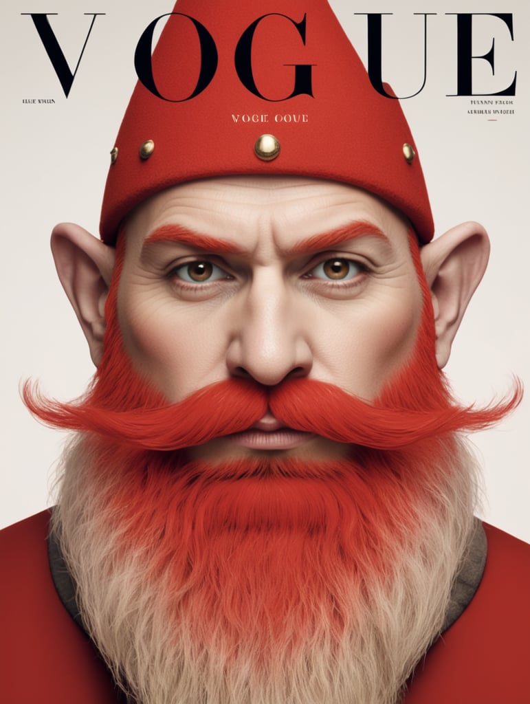 red gnome face on the cover of Vogue