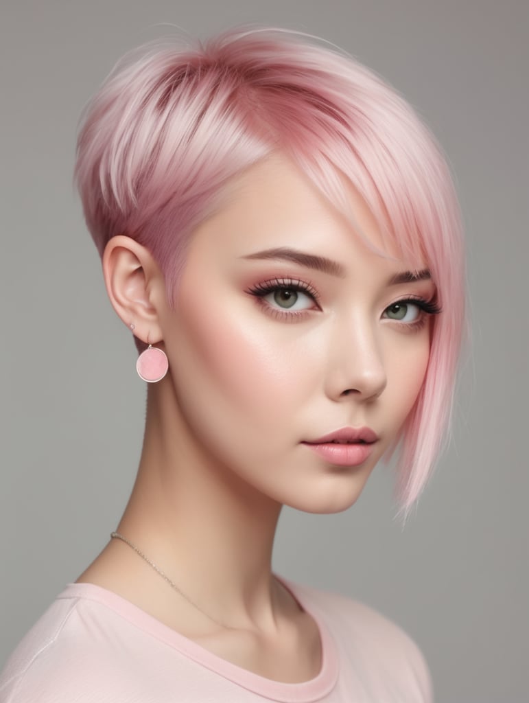 Short girl with pink skin and short pink hair