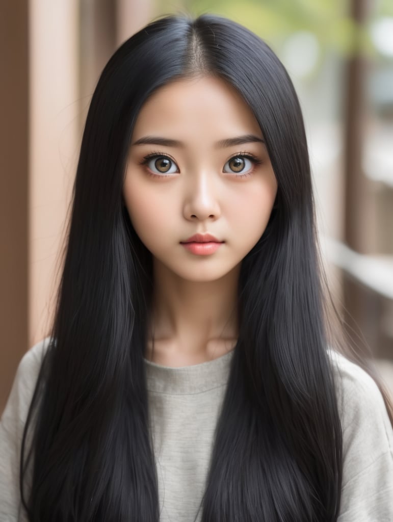 asian girl wigh long black hair and big eyes