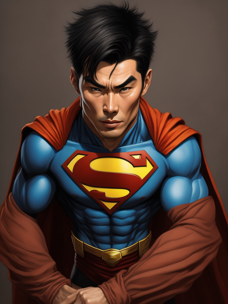 Chinese Superman, Hero Portrait, Comics, Marvel, Horror, USA, style of Richard Corben