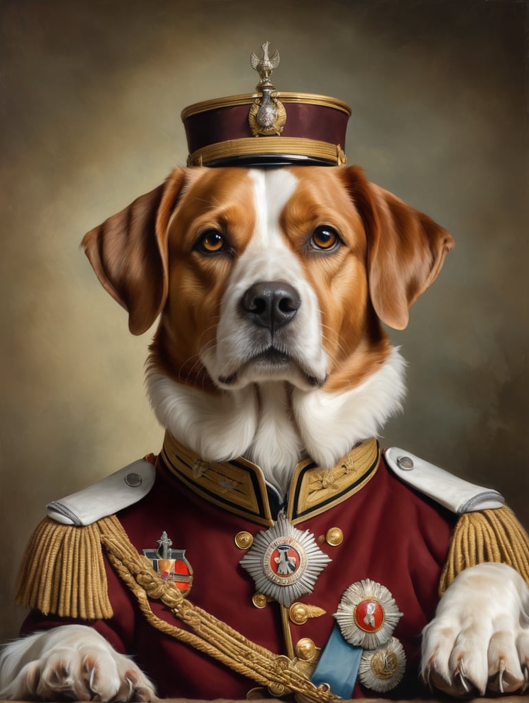 an oil portrait of a dog dressed as a 1 9 th century german general