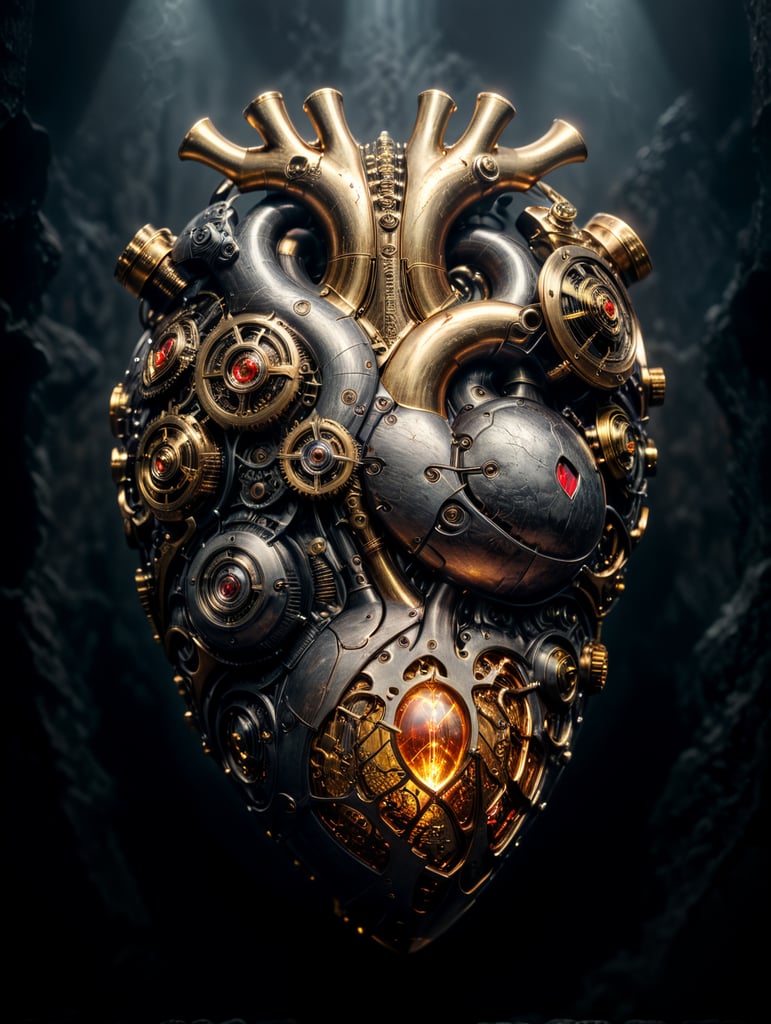 human heart made by a skilled craftsman in medieval steampunk style