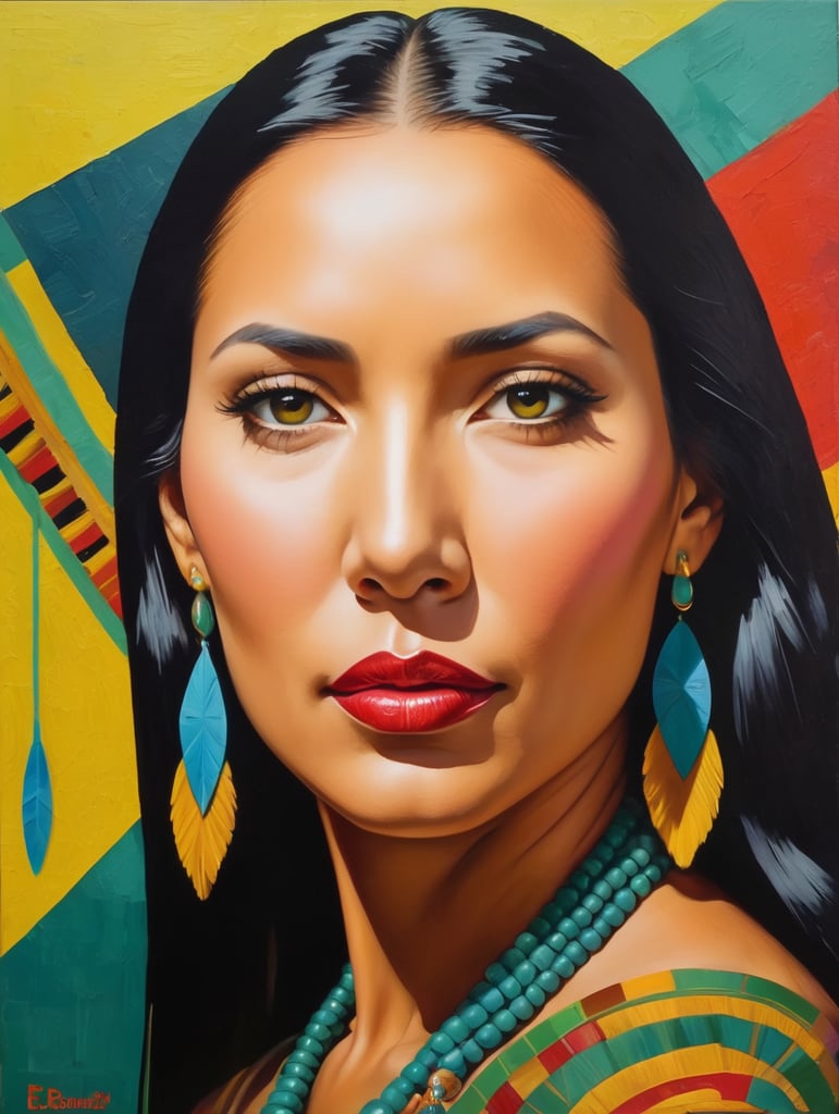 Pocahontas, Painting, Oil, Portrait, Expressionism, Abstract, USA, style of Ed Paschke