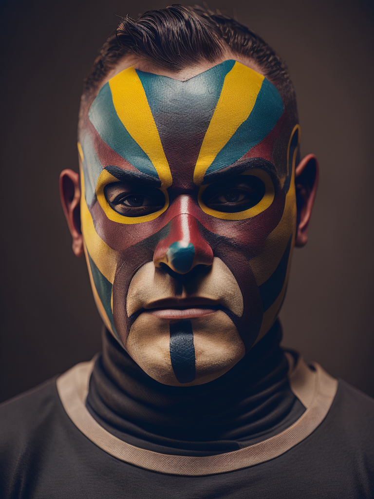 Portrait of a masked mexican wrestler, Vivid saturated colors, Contrast color, studio photo, professional photo, Rich colors, Detailed image