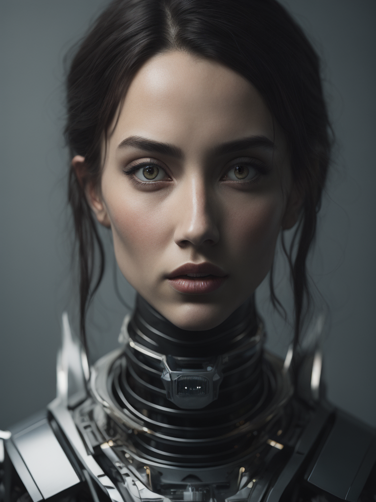 Portrait of a robot girl, enormous lips, transparent neck, porcelain face and head, robotic parts, cyberpunk, cable electric wires, hyperrealistic, fantasy, octane render, intricate, concept art, professional studio lighting