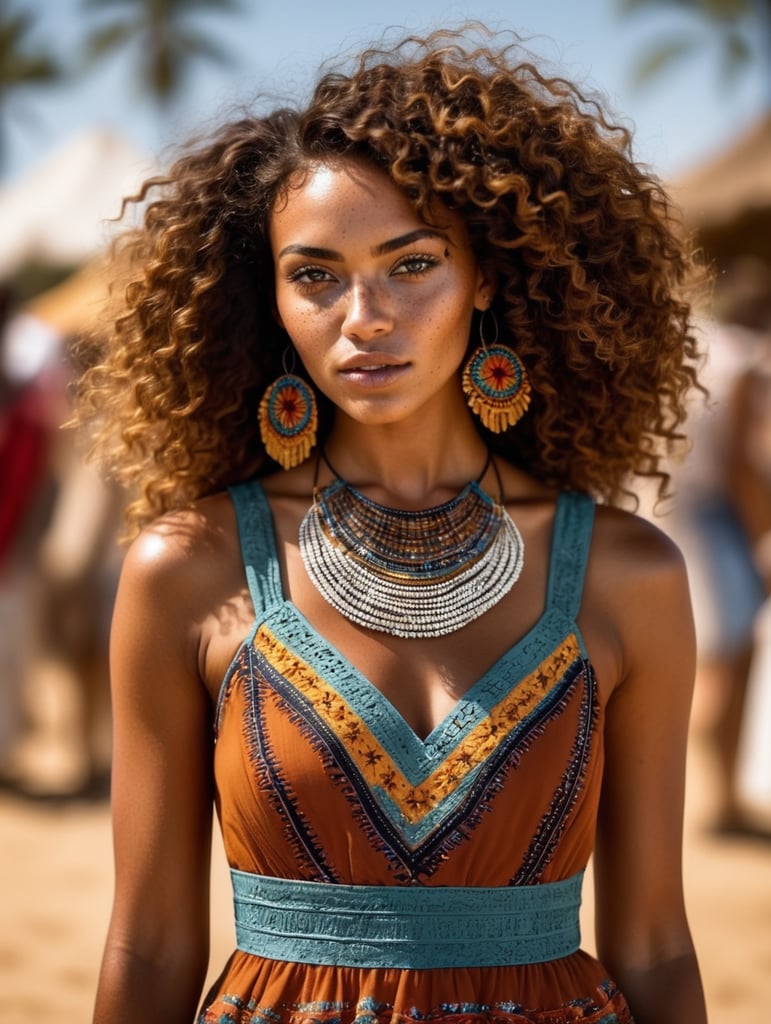beautiful freckled African embroidered dress stunning fashion Coachella photo 8k tanned skin fashion inspiration curly goddess summer style fashion photography
