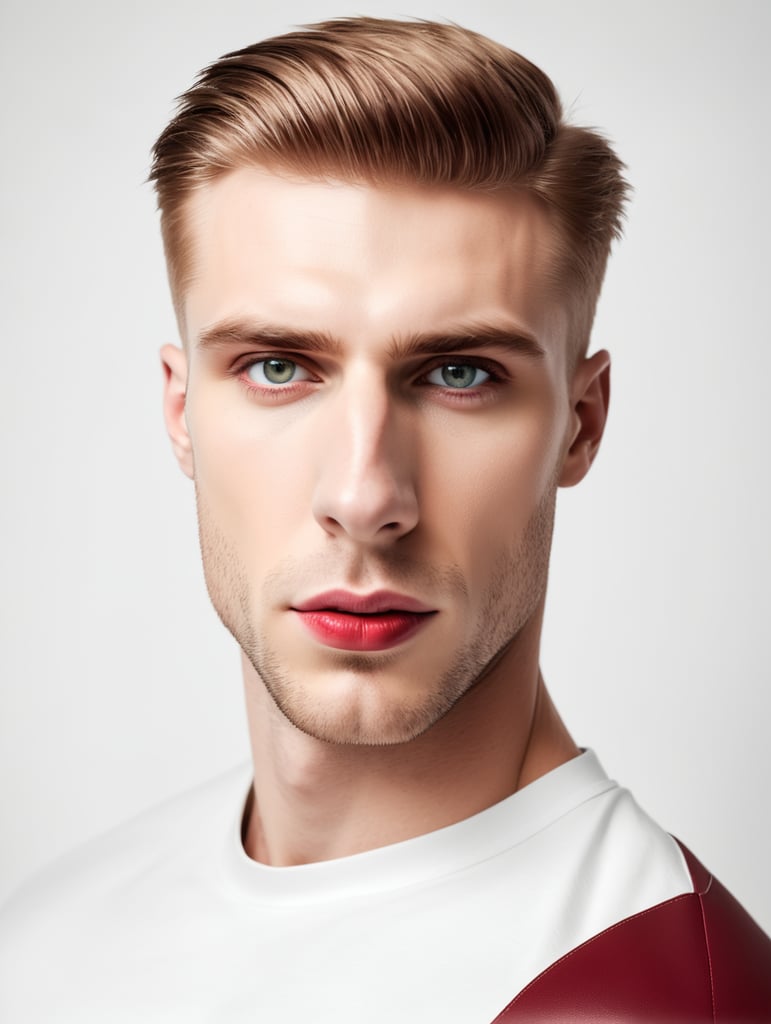 Young man Pale Approximately 26 years old Ash brown hair Short straight hair with bangs slightly in face deep Red eyes Bad boy look Handsome Lean but not muscular