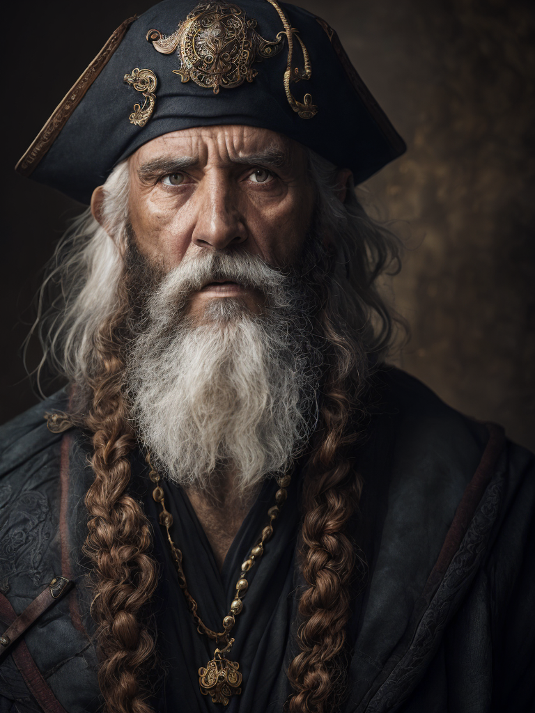 old pirate with octopus beard, dark scene, dark atmosphere, epic shot, sharp on details