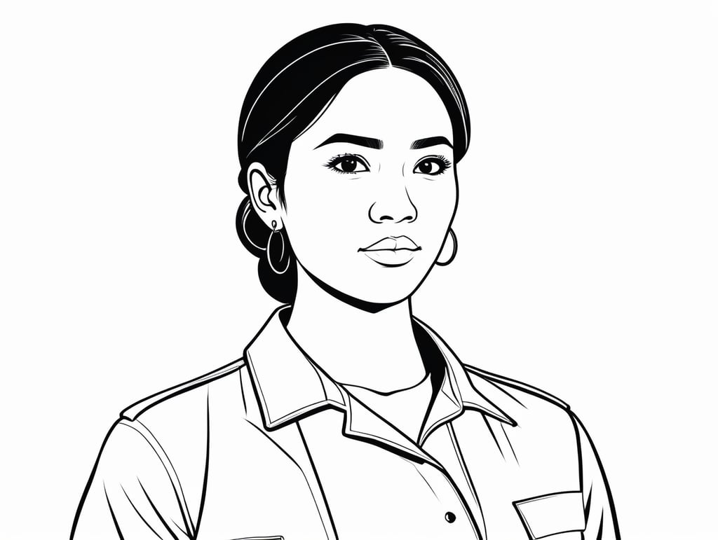 a young spanish-filipino protective advocate for trade barriers, in the style of basic simple line art vector comic art on white background