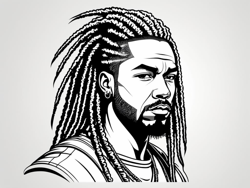 Very arrogant Gangster with dreadlocks, in the style of basic simple line art vector comic art on white background