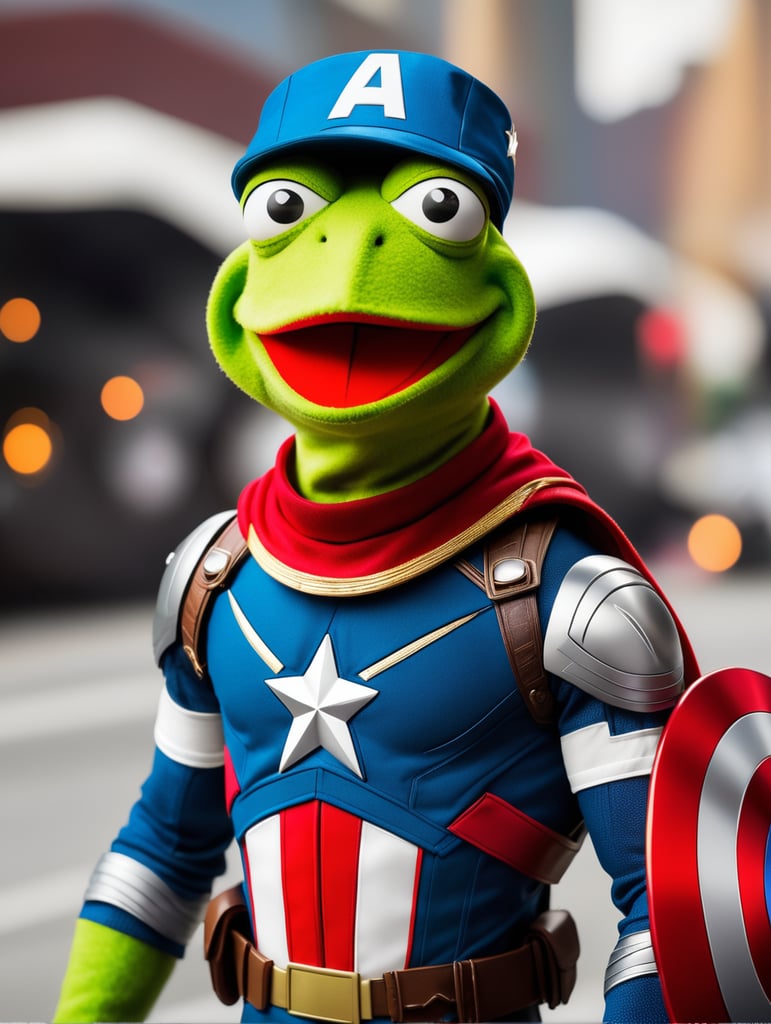 Kermit the frog in captain america outfit, 16k