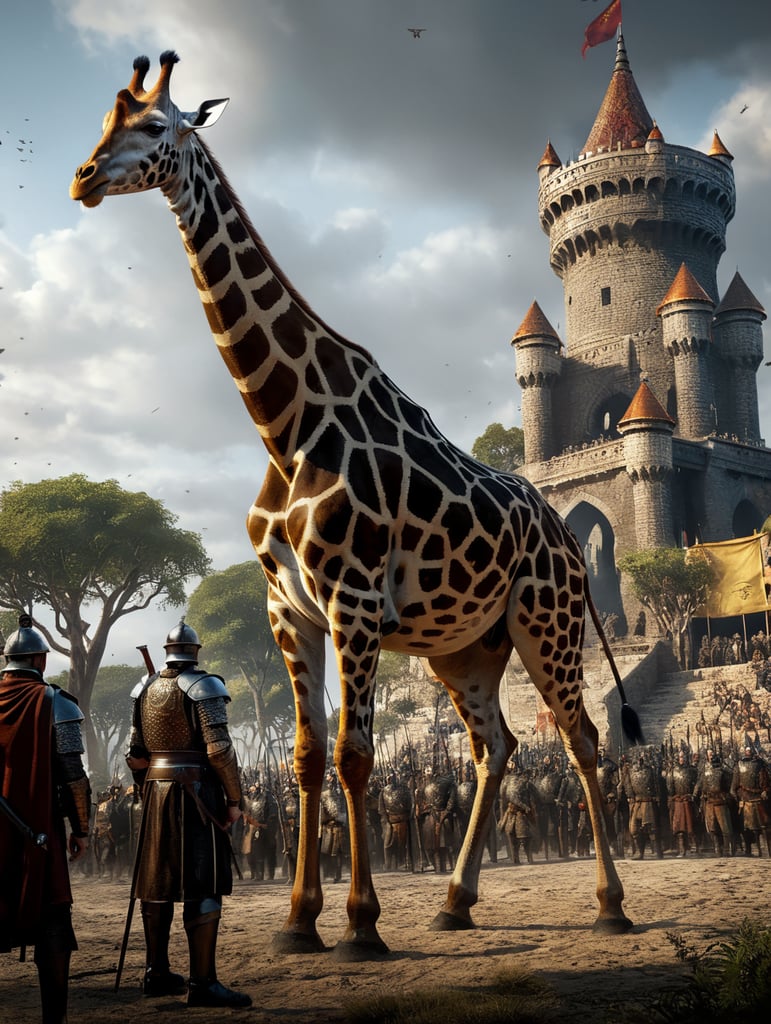 Girafe, game of throne style, warior, full details, battlefield