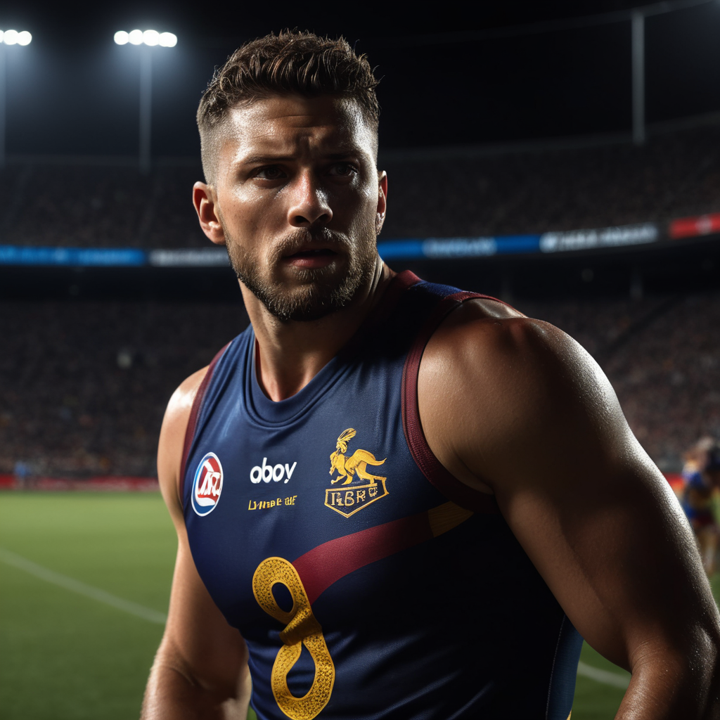 cam rayner brisbane lions action shot taking mark depth of field AFL Aussie Rules Football