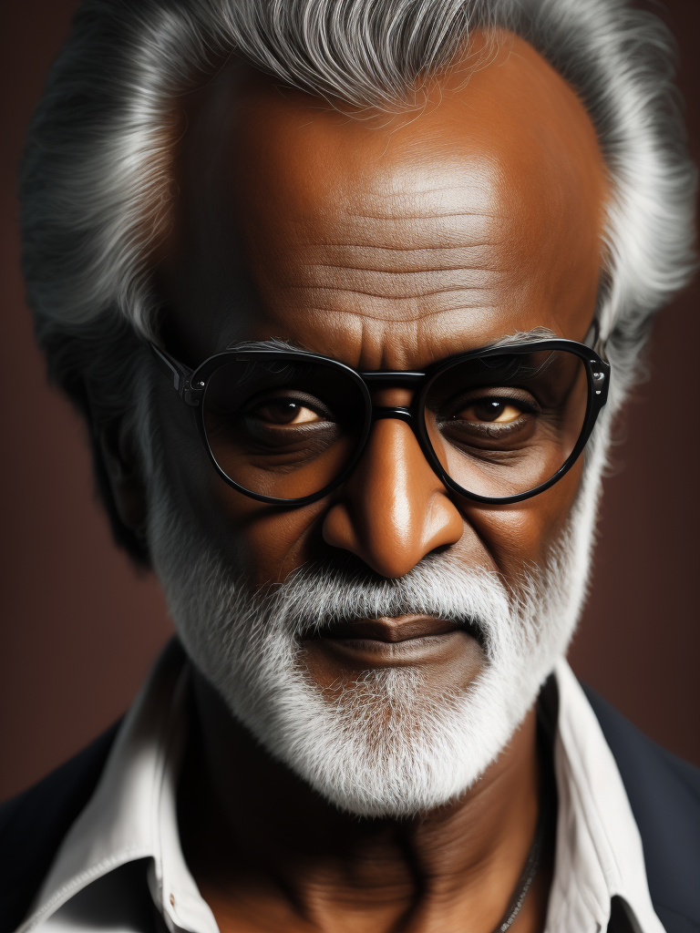 Close of Portrait of Superstar Rajinikanth , Photo must be realistic, same as real rajnikanth