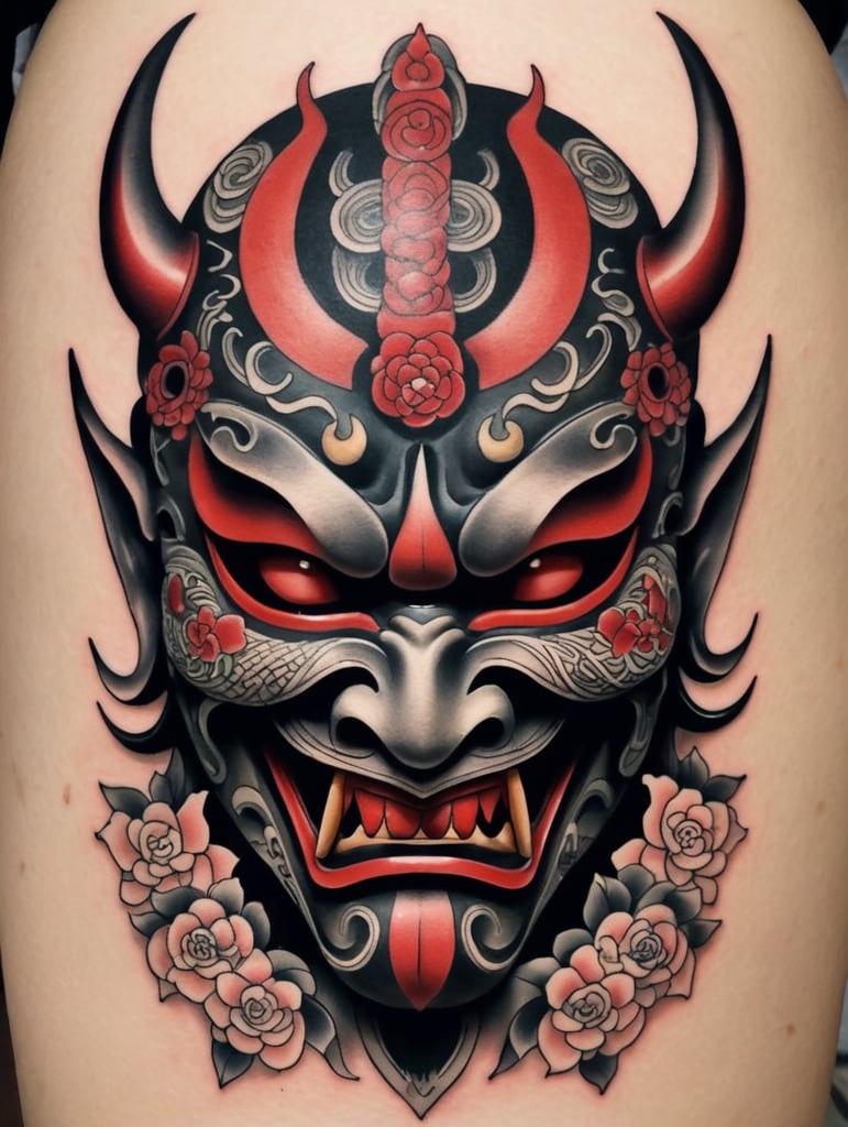 Hanya mask tattoo Japanese